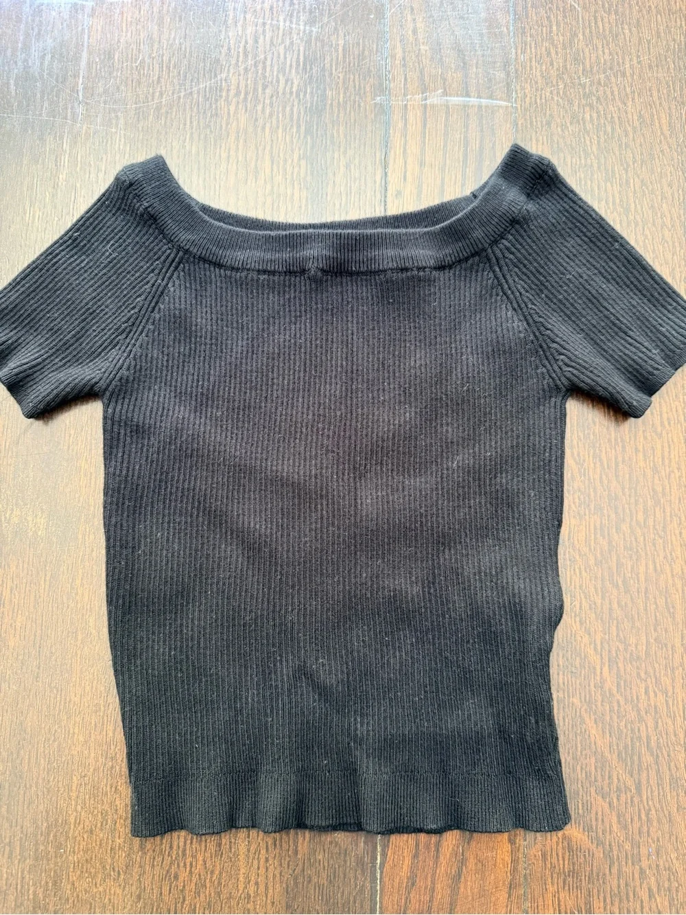 Art Class Black Ribbed Off-the-Shoulder Short-Sleeve Stretchy knit Sweater 7/8
